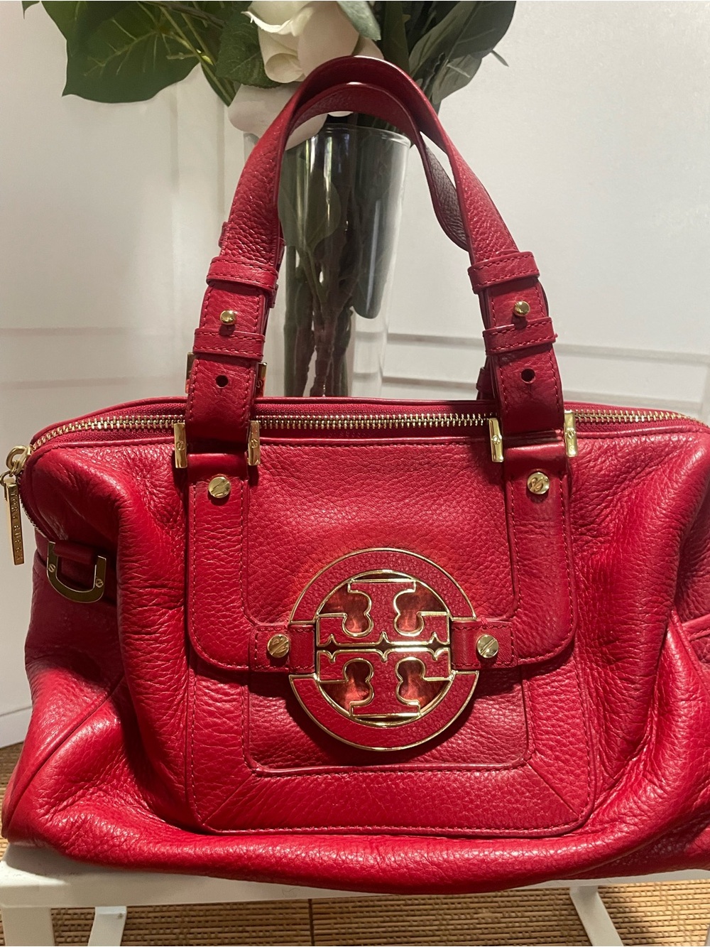 Tory Burch Amanda Satchel Red Top Handles and Crossbody Strap $498